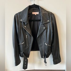 Black Genuine Leather Biker Jacket w/ Silver Hardware- Size X-Small